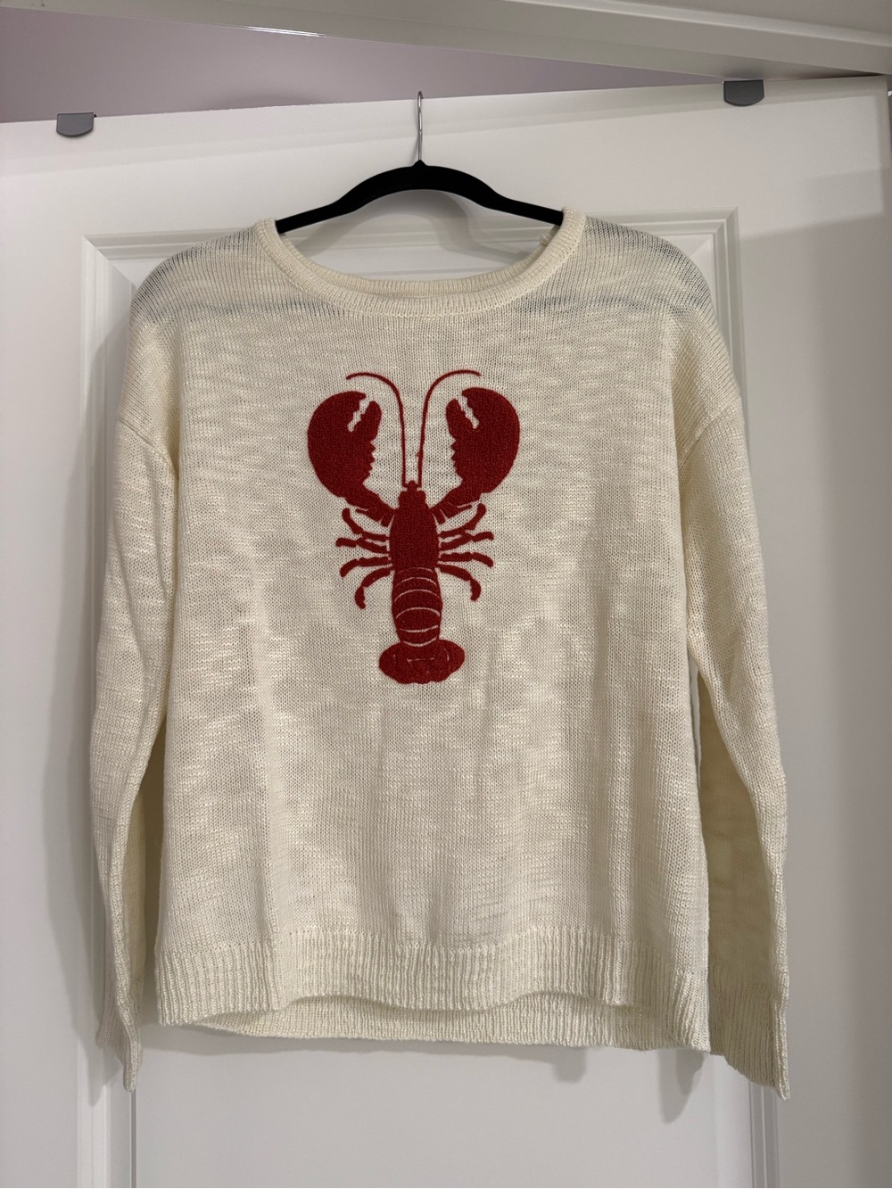 Cream Crewneck Sweater with Red Lobster Graphic